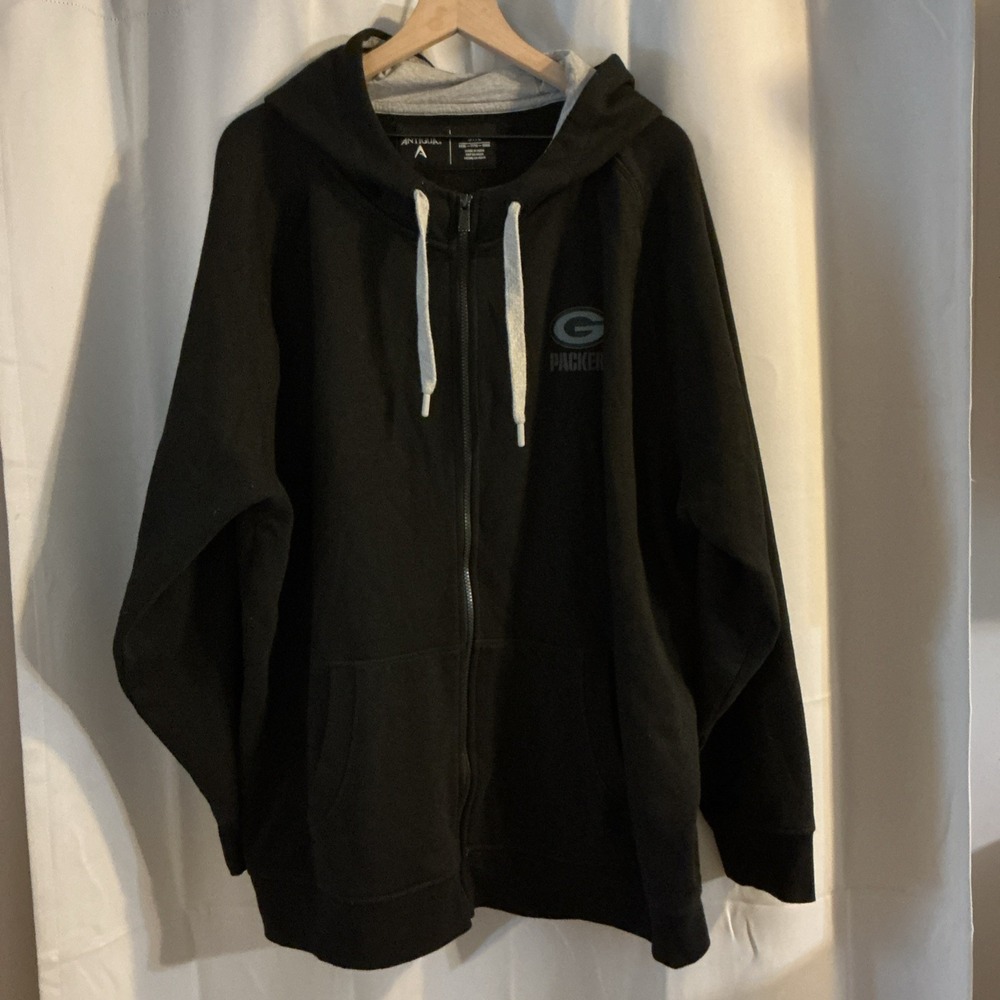 Green Bay Packers Full Zip Black Hoodie 3XL Sweatshirt Mens NFL Antigua